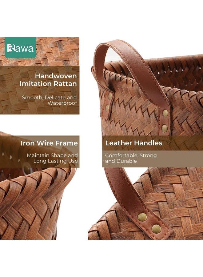 روعة سلة تخزين كبيرة جدًا من الخيزران، صندوق تخزين مكعب منسوج بمقابض، سلة تخزين مربعة، مناسبة لتخزين البطانيات والملابس والألعاب وجمع الغسيل وتنظيم خزانة الملابس (بني) - Image 4